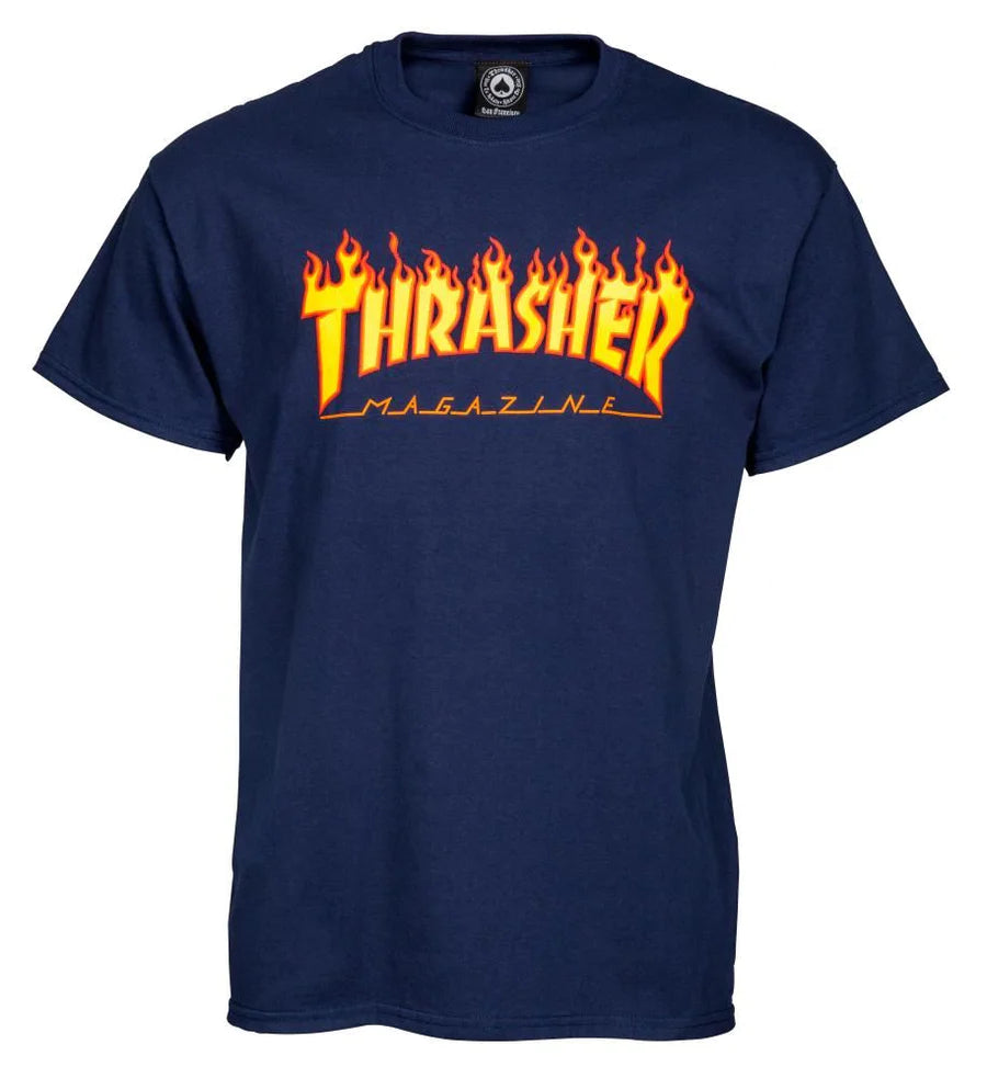 Thrasher - Flame Logo T-Shirt -Navy - Decimal.