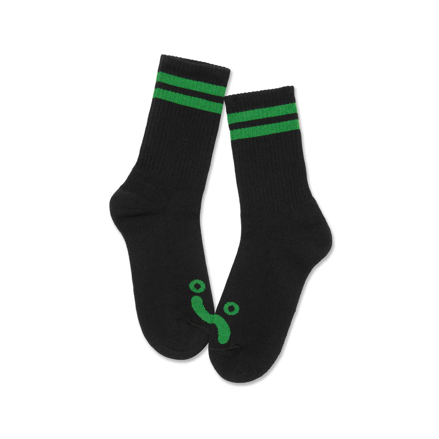 Polar Skate Co. - Rib Socks - Happy Sad - Black / Green - Decimal.