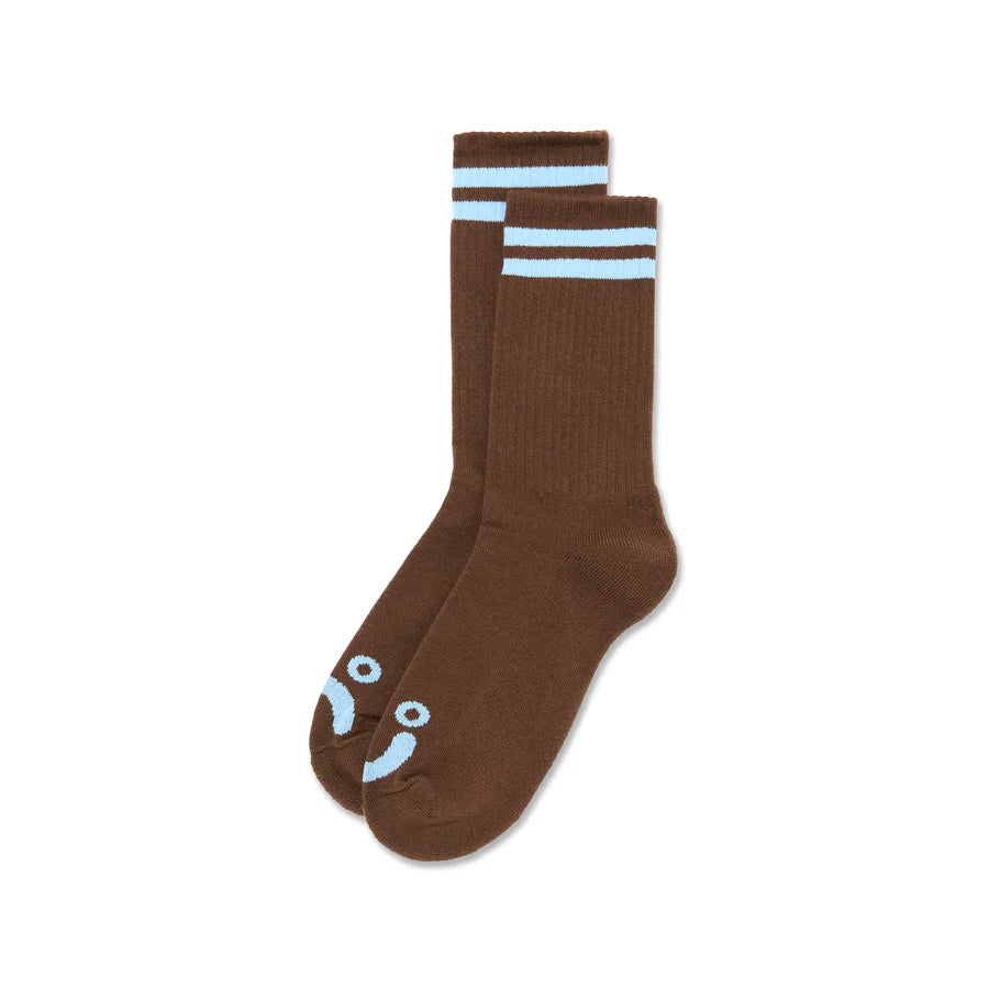 Polar Skate Co. - Rib Socks - Happy Sad - Brown / Blue - Decimal.