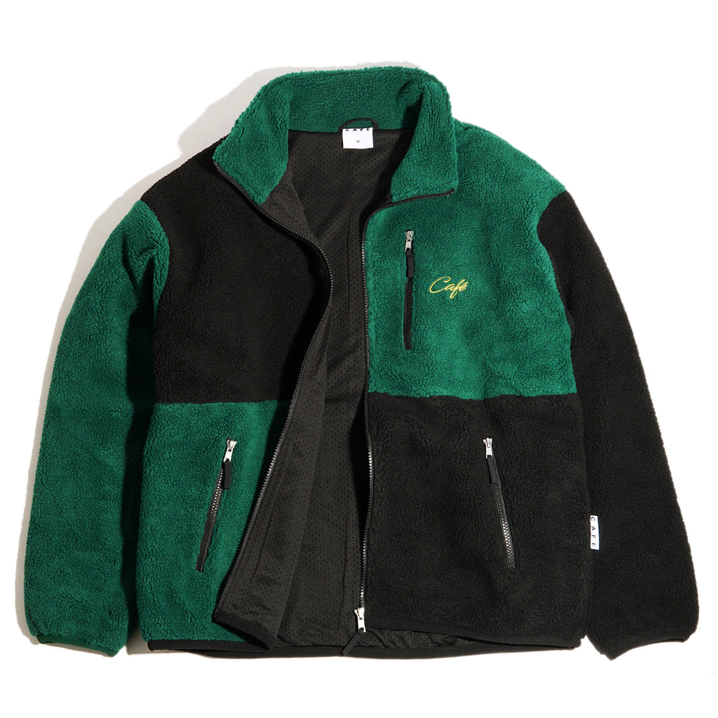 Skateboard Cafe - Check Full Zip Fleece - Forest Green / Black / Gold - Decimal.