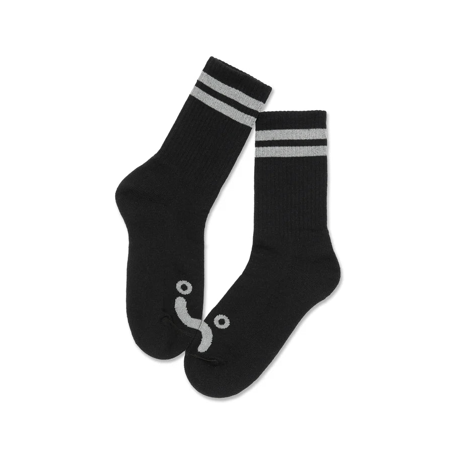 Polar Skate Co. - Rib Socks - Happy Sad - Black / Heather Grey - Decimal.