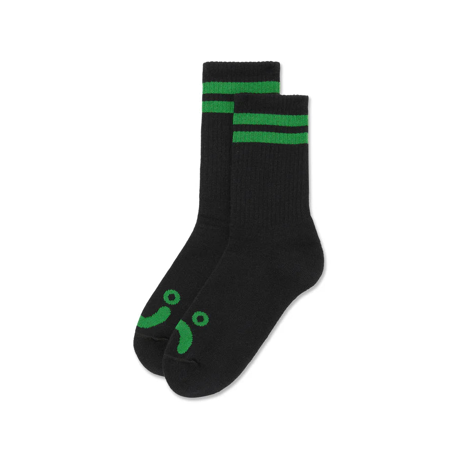 Polar Skate Co. - Rib Socks - Happy Sad - Black / Green - Decimal.