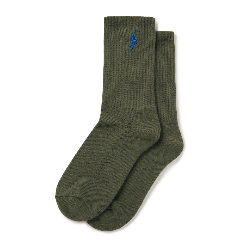 Polar Skate Co - No Comply Rib Socks - Dusty Olive / Blue - Decimal.