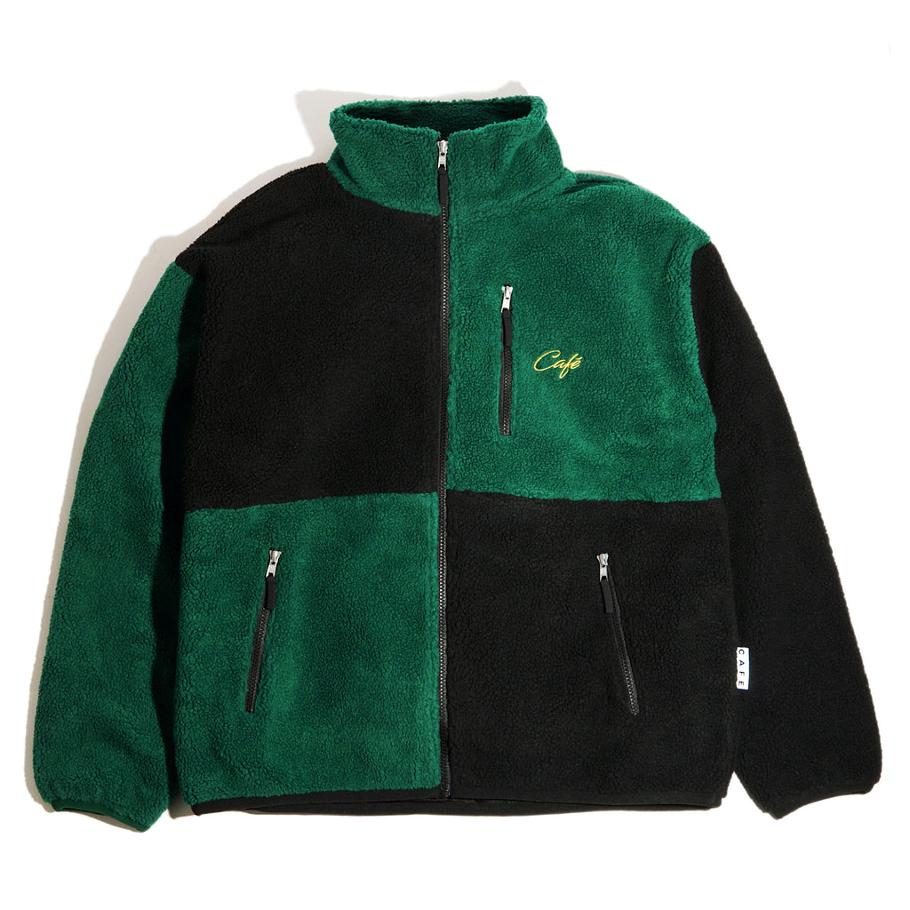 Skateboard Cafe - Check Full Zip Fleece - Forest Green / Black / Gold - Decimal.