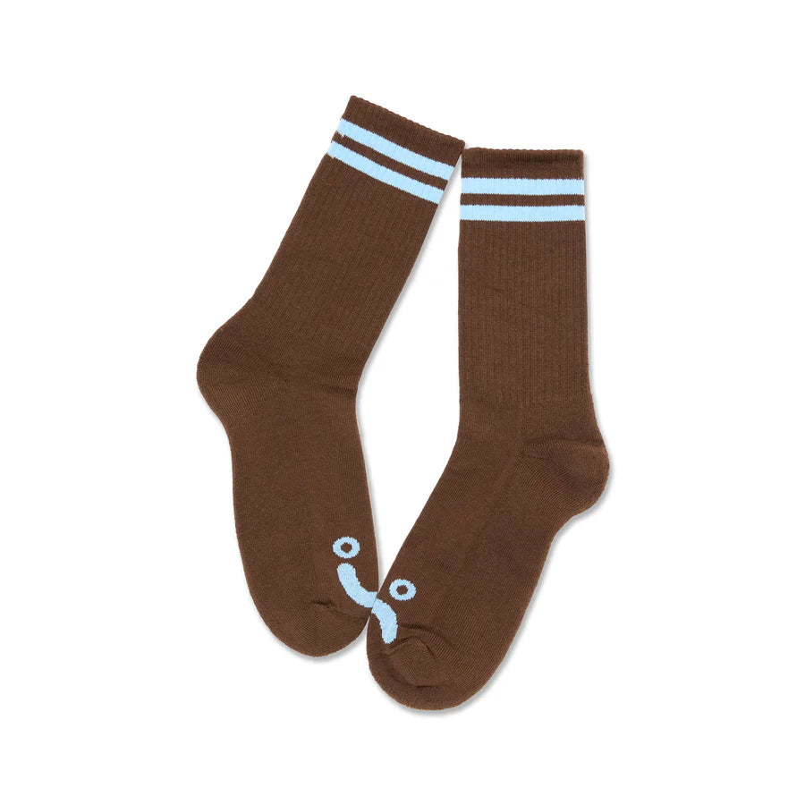 Polar Skate Co. - Rib Socks - Happy Sad - Brown / Blue - Decimal.