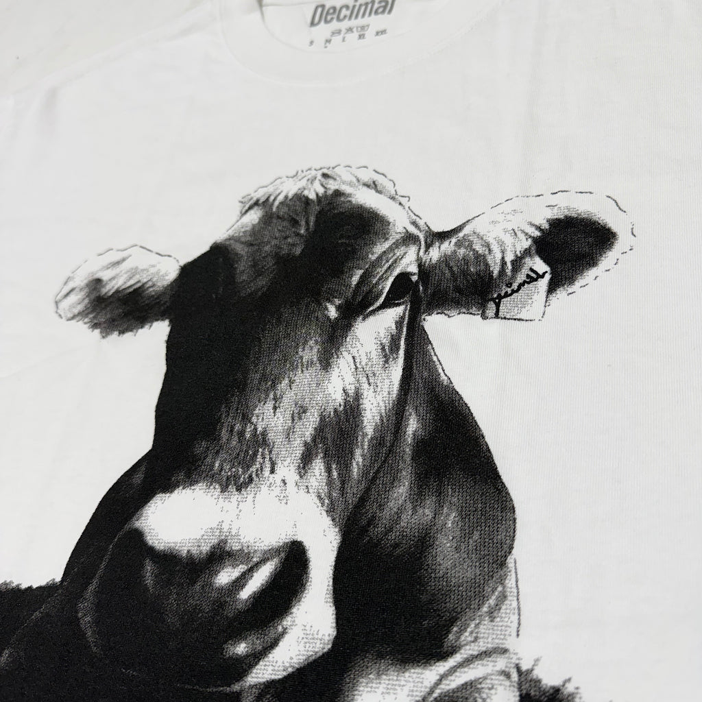 Decimal - 'Cow' T-Shirt - Faded White / Black