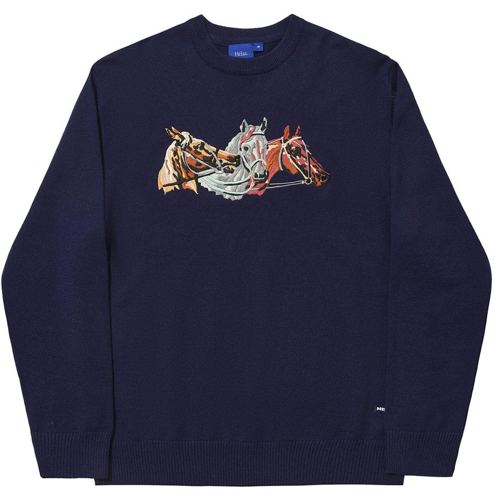 Hélas Caps - Horses Crewneck Knit - Navy - Decimal.