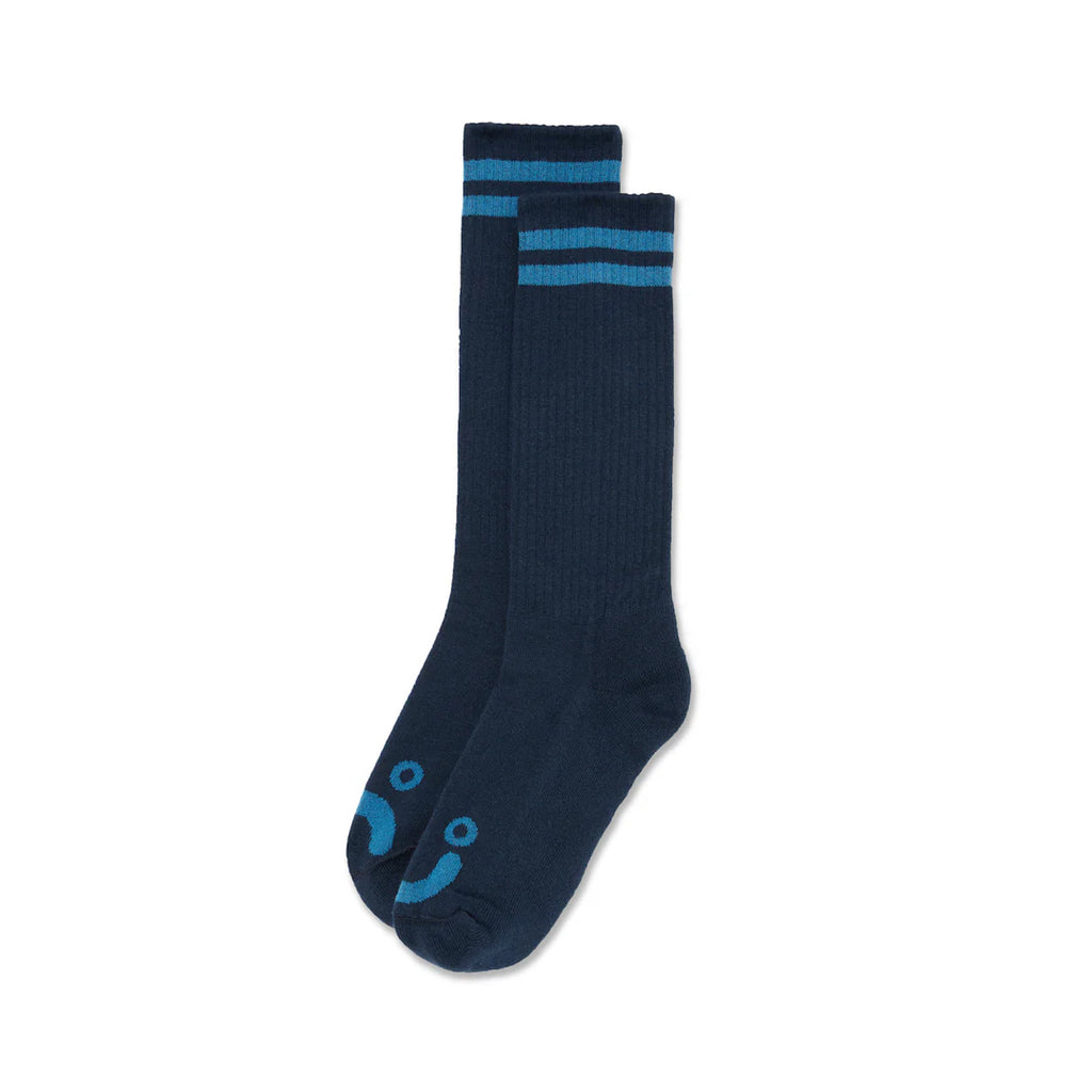 Polar Skate Co. - Long Rib Socks - Happy Sad - Dark Blue / Blue - Decimal.