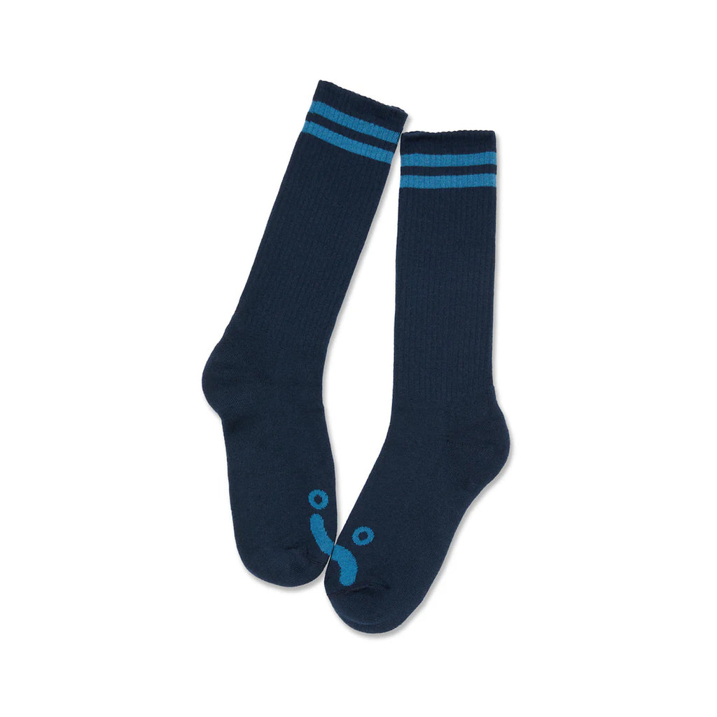 Polar Skate Co. - Long Rib Socks - Happy Sad - Dark Blue / Blue - Decimal.